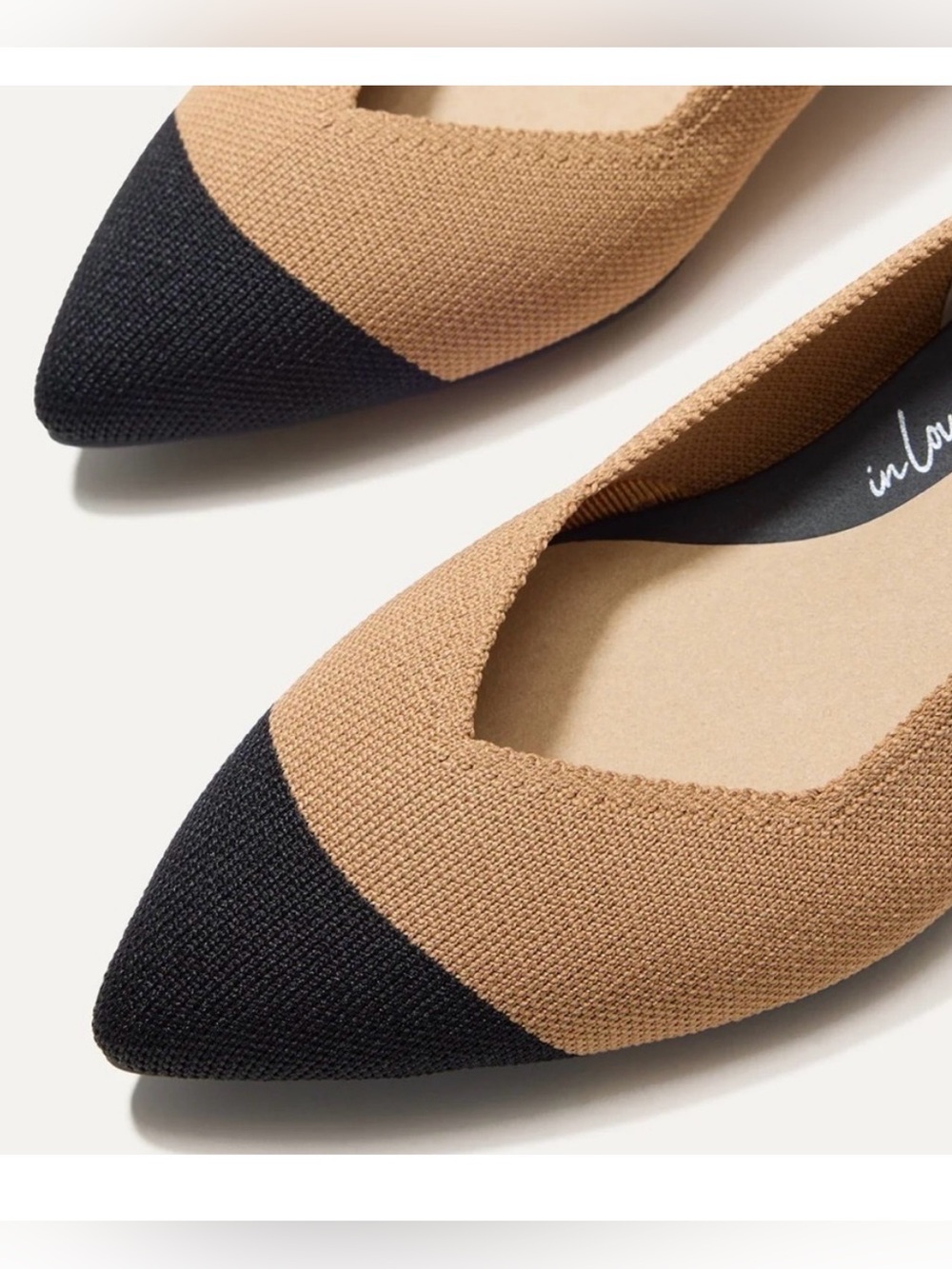 Rothy’s The High Point Wren Captoe Flats 8.5 Camel & Black NIB $190 Retail - Picture 4 of 10